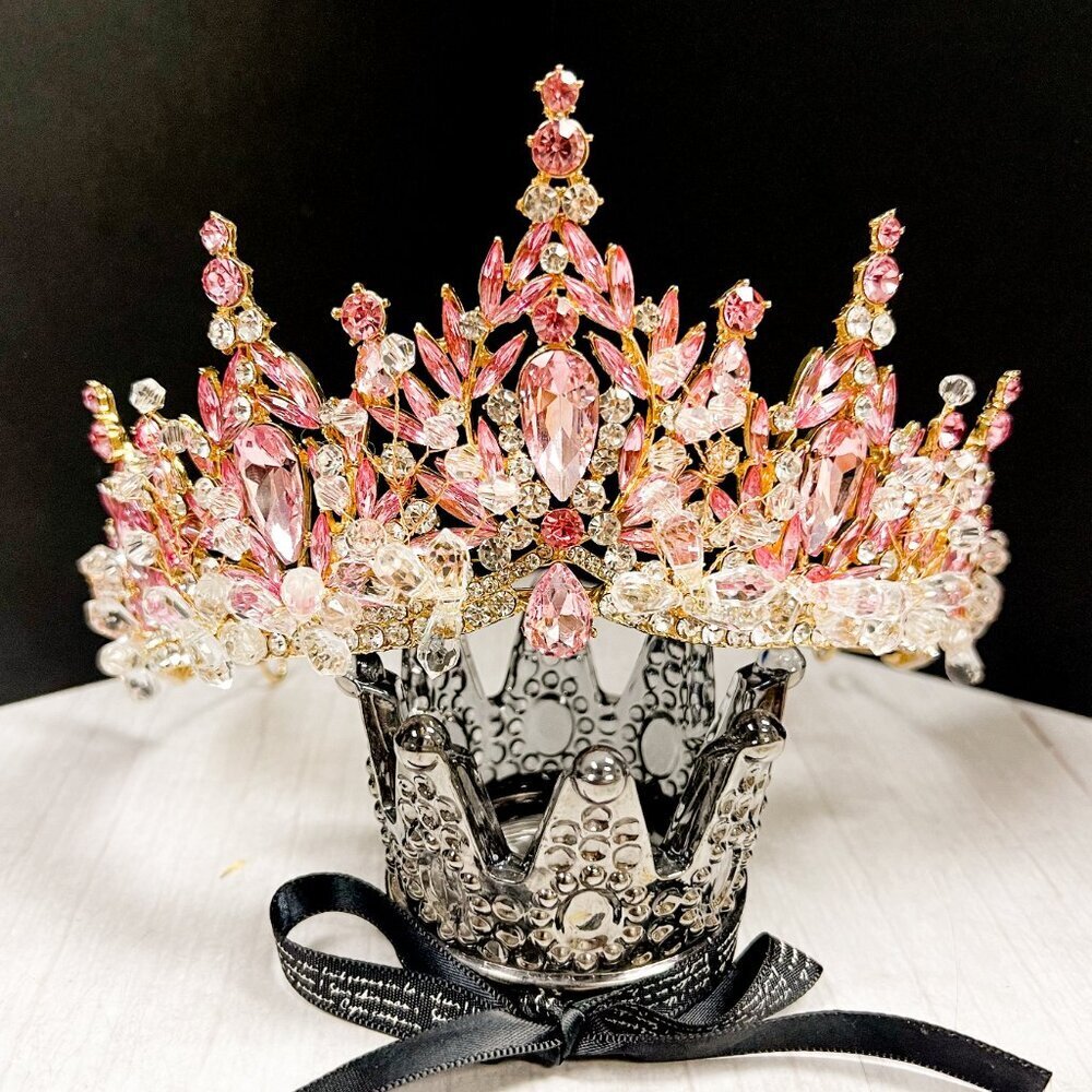 Victorian tiara, Pink Crystal crown, Flower girl crown, Birthday Princess tiara